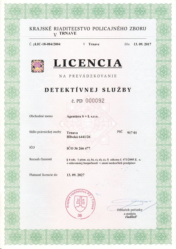 Licencia na prevádzku detektívnej služby