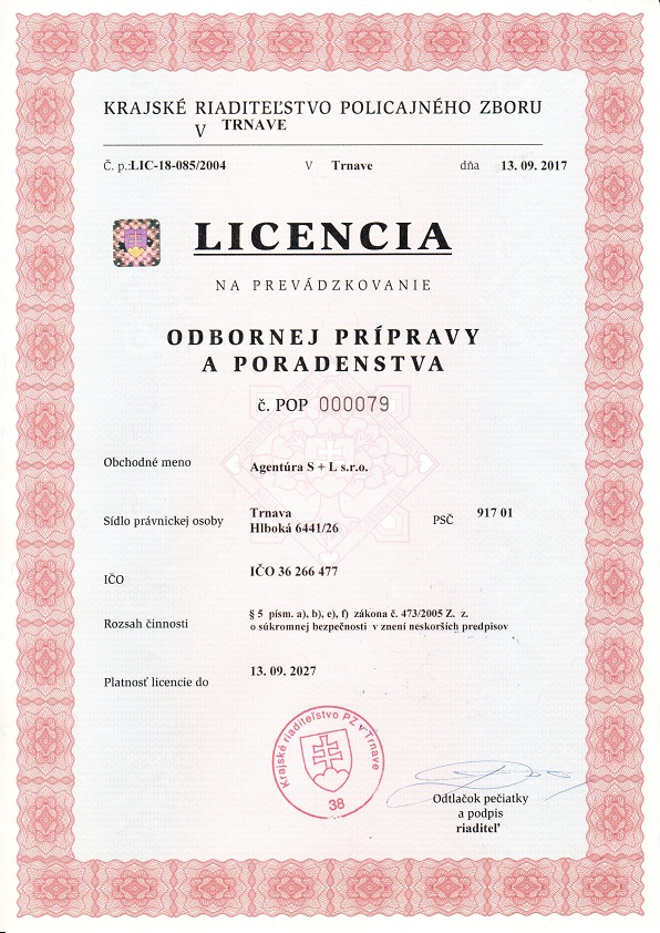 Licencia na prevádzku odbornej prípravy a poradenstva