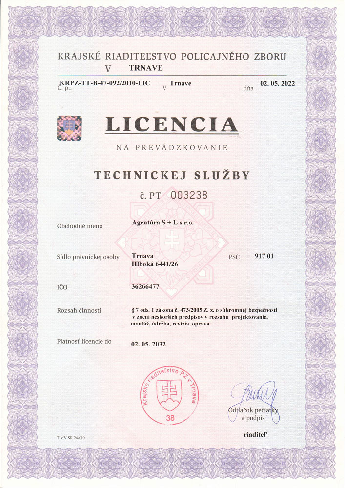 Licencia na prevádzku technickej služby
